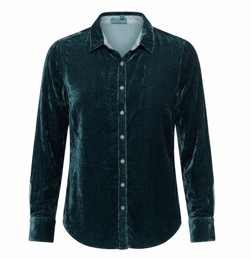 Cp Shades Emerald Velvet Silk Blend Small Button Blouse womens size small